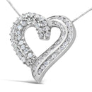 925 Sterling Silver 1.0 Cttw Prong & Channel-Set Diamond Open work Ribbon Heart Pendant 18" Necklace (I-J Color, I3 Clarity)