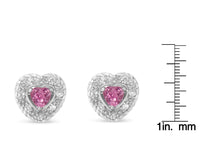 Pink Sapphire Diamond-Accented 5/8" Heart-Shaped Rope Stud Earrings 