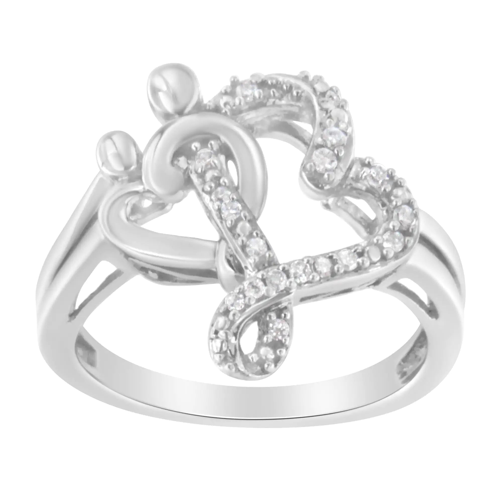 925 Sterling Silver Diamond Heart and Music Note Ring 