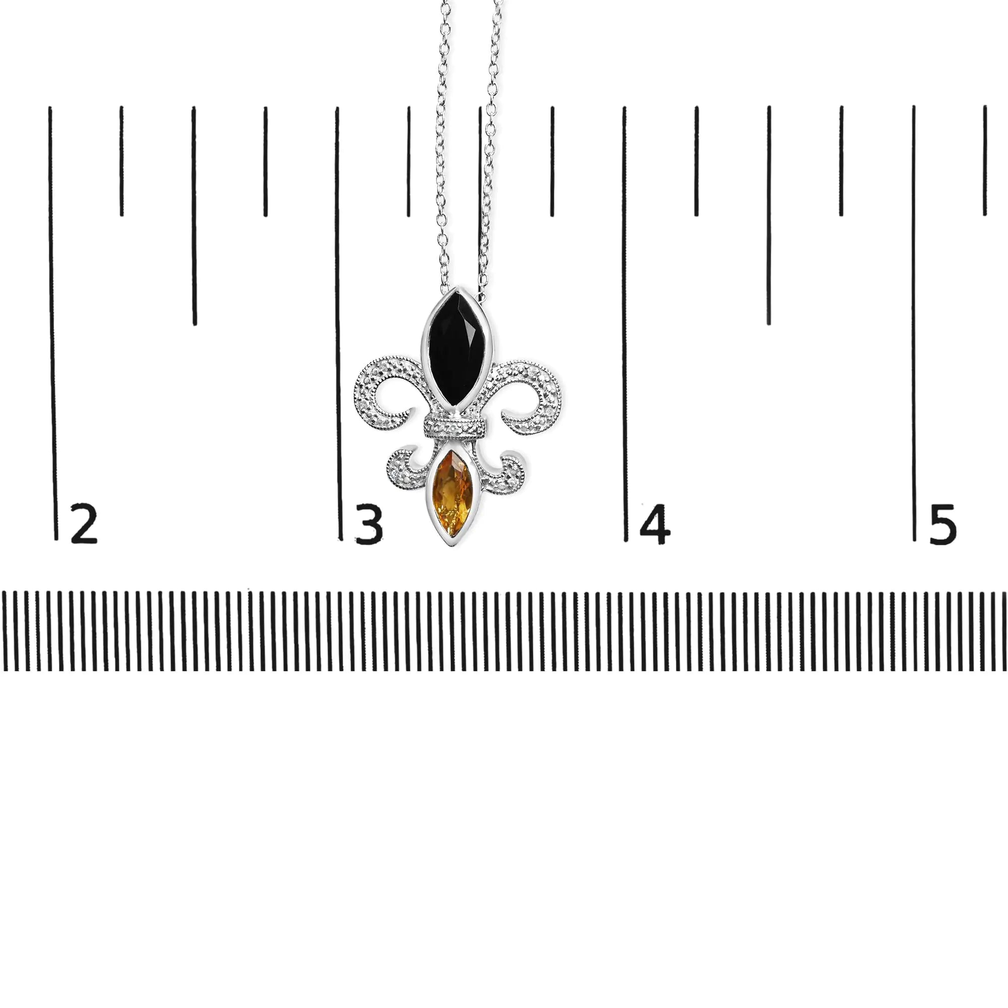 925 Sterling Silver Marquise Onyx and Citrine and Diamond Accent Fleur De Lis Pendant Necklace (H-I Color, SI1-SI2 Clarity) - 18"