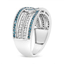 925 Sterling Silver 1/2 Cttw White and Blue Color Treated Diamond Band Ring (H-I Color, I1-I2 Clarity)