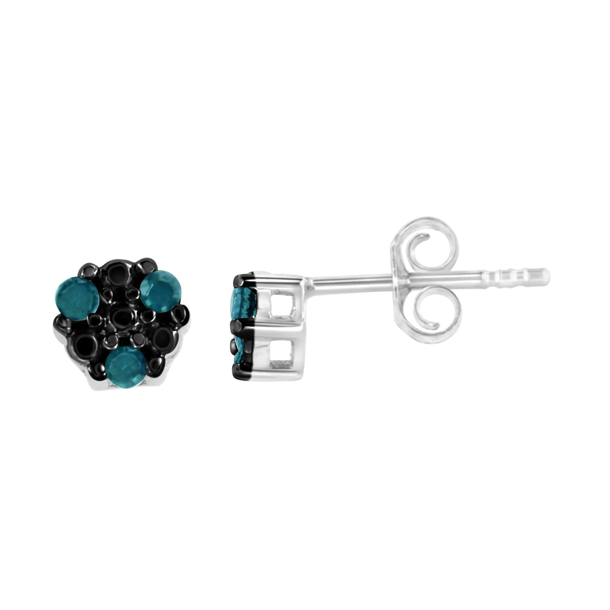 Round-Cut Color Treated Blue Diamond Stud Earrings