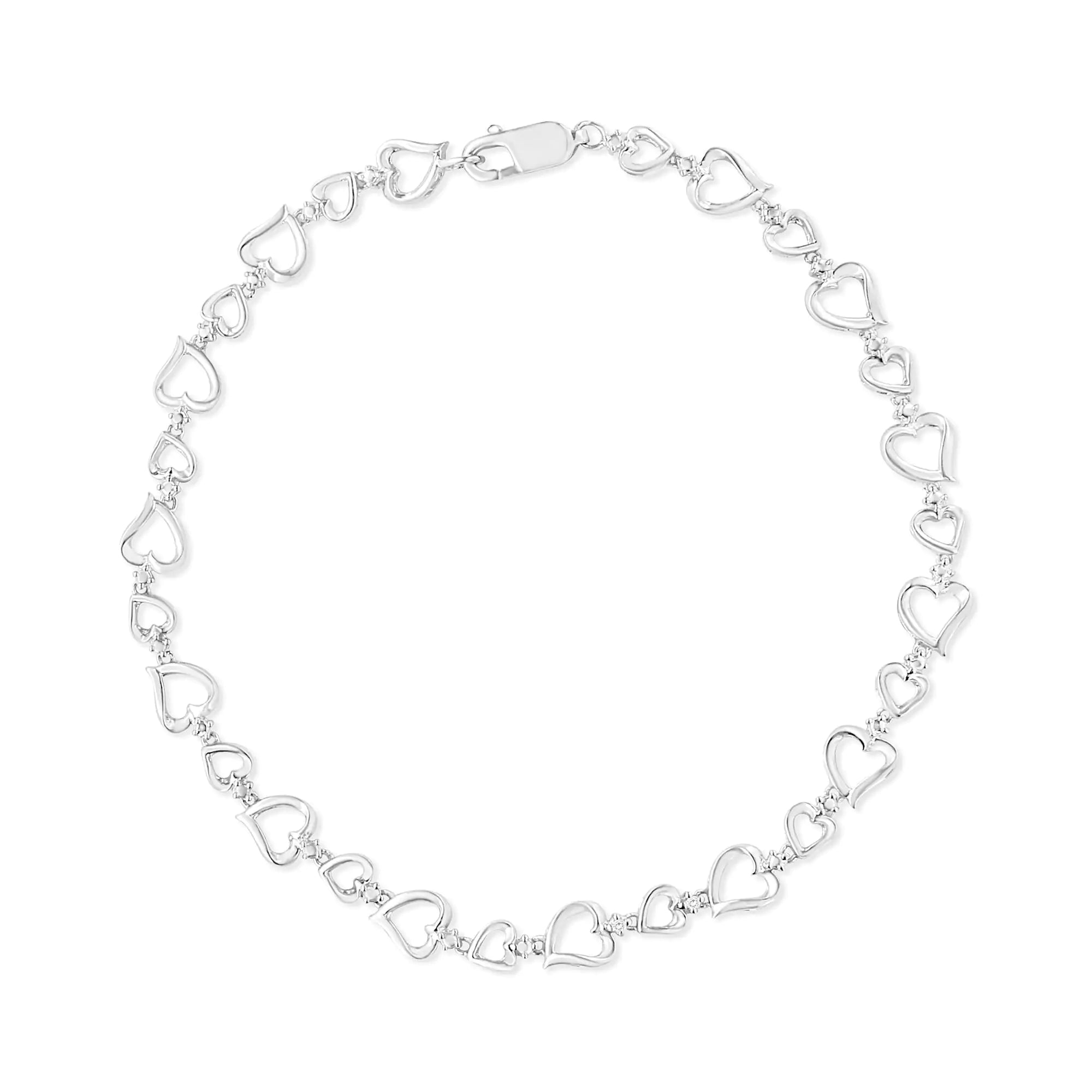 Prong Set Diamond Accent Alternating Heart Link Bracelet