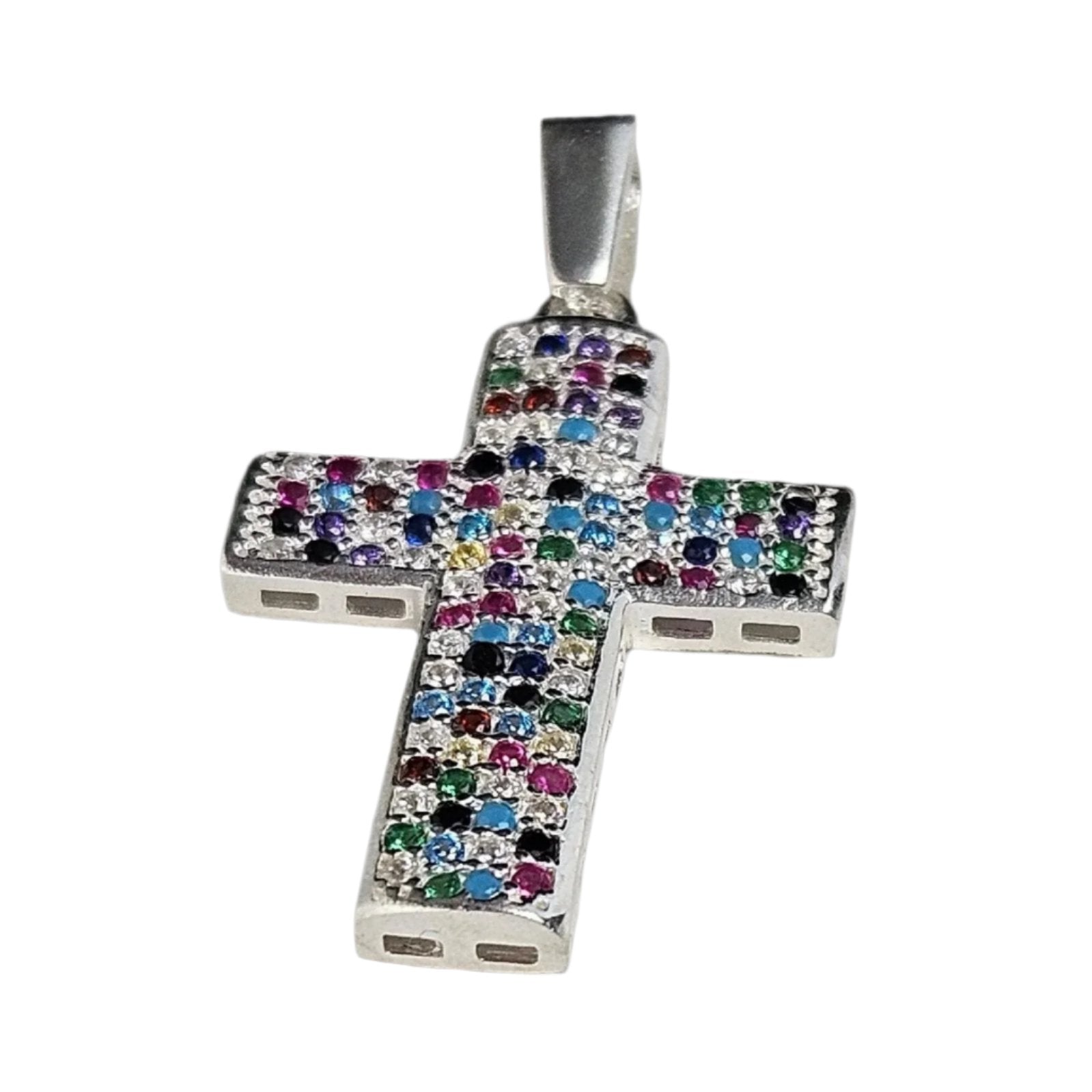 Multicolor Cubic Zirconia Sterling Silver Cross Pendant