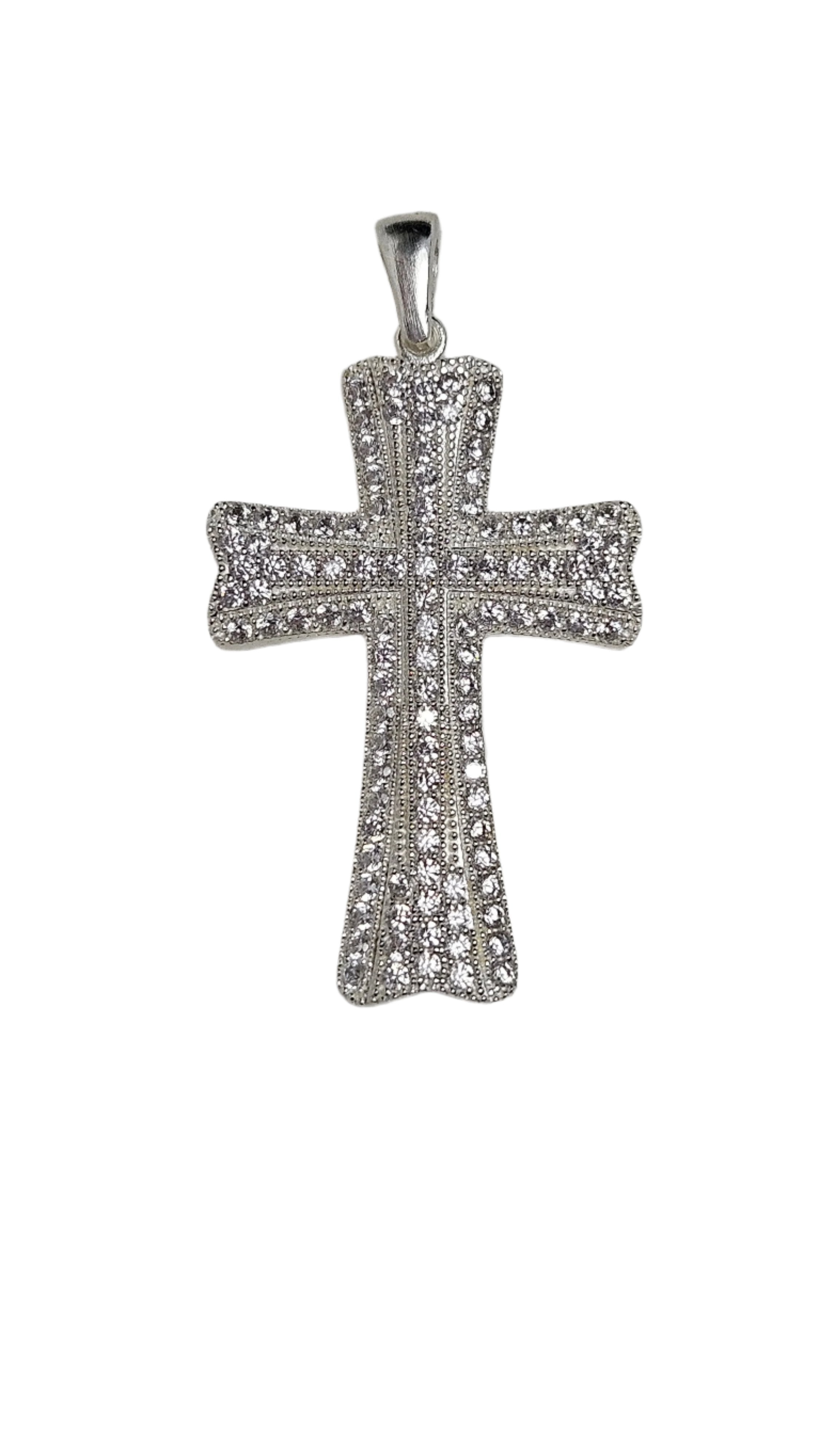 Unisex Cubic Zirconia Sterling Silver Cross Pendant