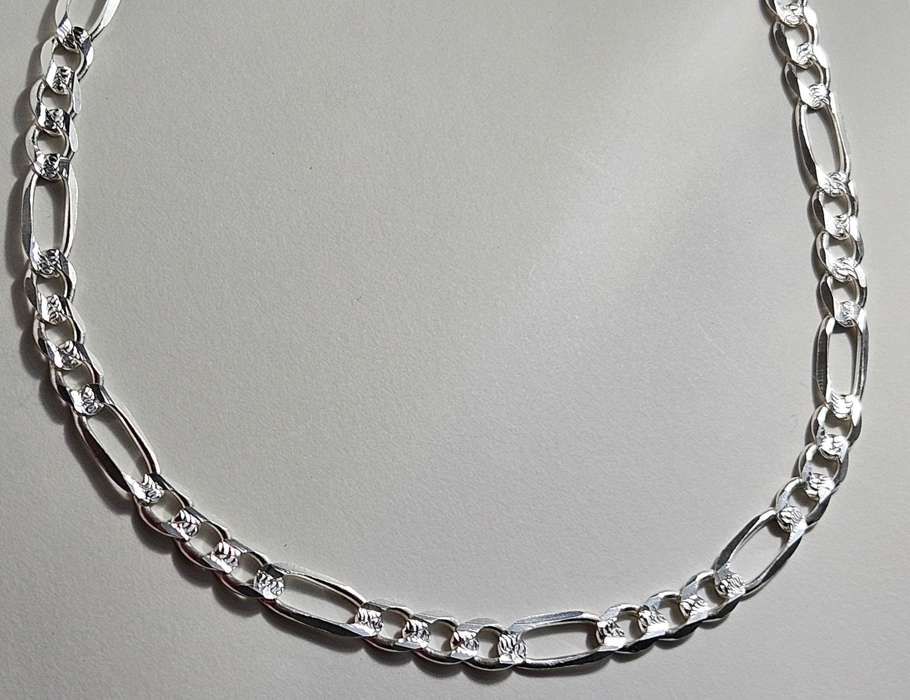 7mm Flat Figaro Sterling Silver Necklace