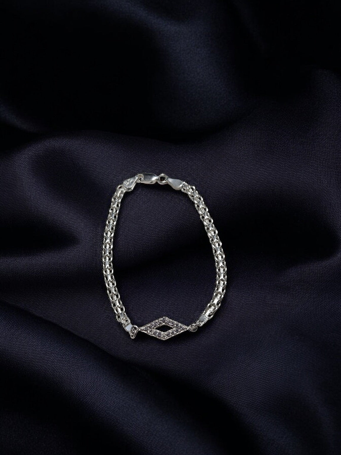 Rolo Cubic Zirconia Sterling Silver Bracelet