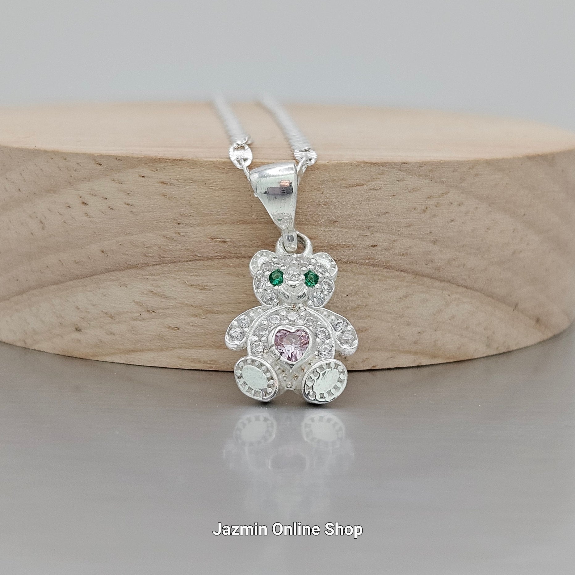 Cubic Zirconia Sterling Silver Bear Pendant