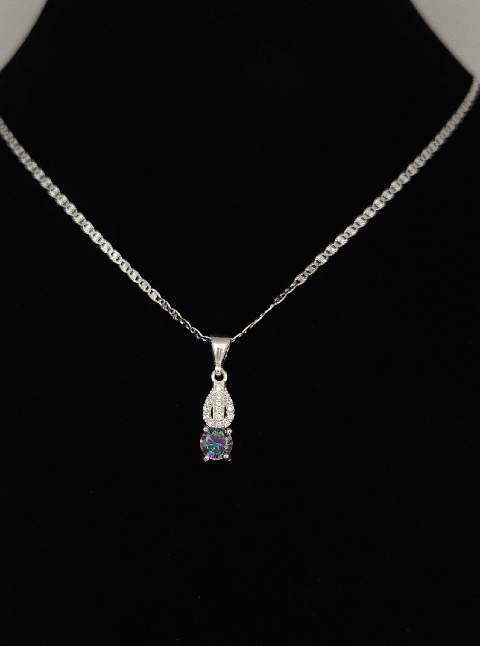 925 Sterling Silver Mystic Topaz Cubic Zirconia Crystal Pendant