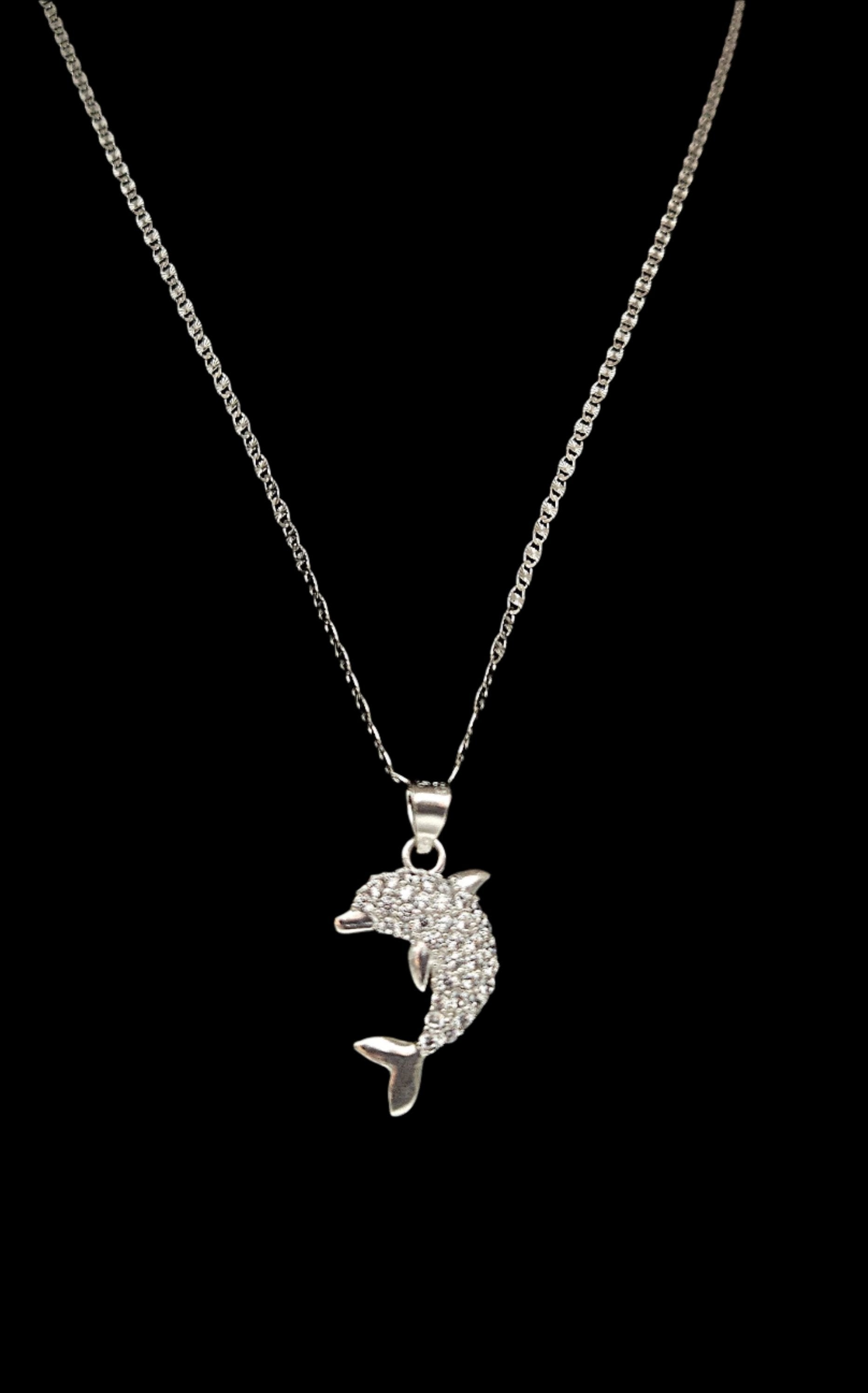 Cubic Zirconia Sterling Silver Dolphin Pendant