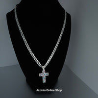 Multicolor Cubic Zirconia Sterling Silver Cross Pendant