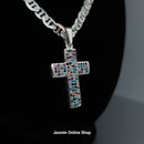 Multicolor Cubic Zirconia Sterling Silver Cross Pendant