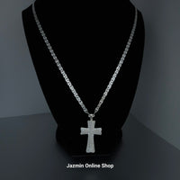 Unisex Cubic Zirconia Sterling Silver Cross Pendant