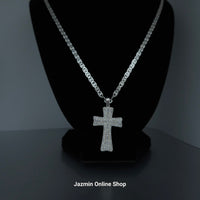 Unisex Cubic Zirconia Sterling Silver Cross Pendant