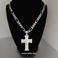 Men's Sterling Silver Faux Diamond-Embellished Crucifix Pendant