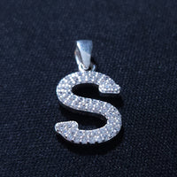 Initial Letter Charms Zirconia Sterling Silver Pendant 