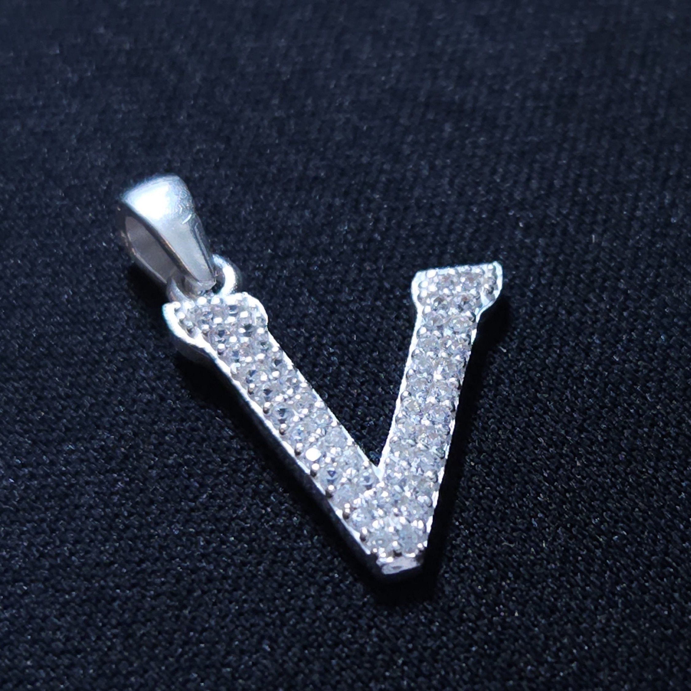 Initial Letter Charms Zirconia Sterling Silver Pendant 