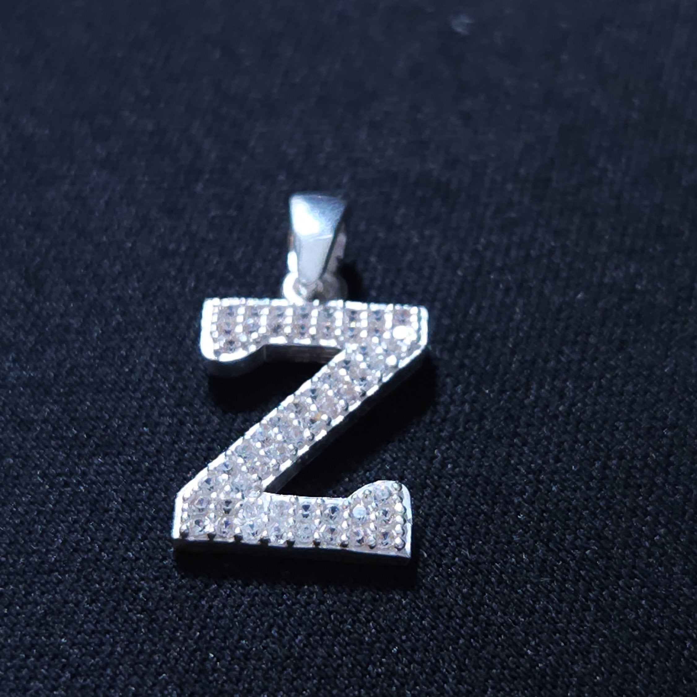 Initial Letter Charms Zirconia Sterling Silver Pendant 