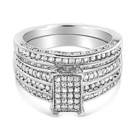 925 Sterling Silver 3/4 Cttw Prong Set Round Diamond Composite Engagement Ring and Band Set (I-J Color, I3 Clarity)