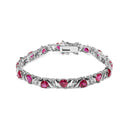 925 Sterling Silver Created Heart Shape Red Ruby and White Diamond Accent Link Bracelet (I-J Color, I3 Clarity)- 7.25" Inches