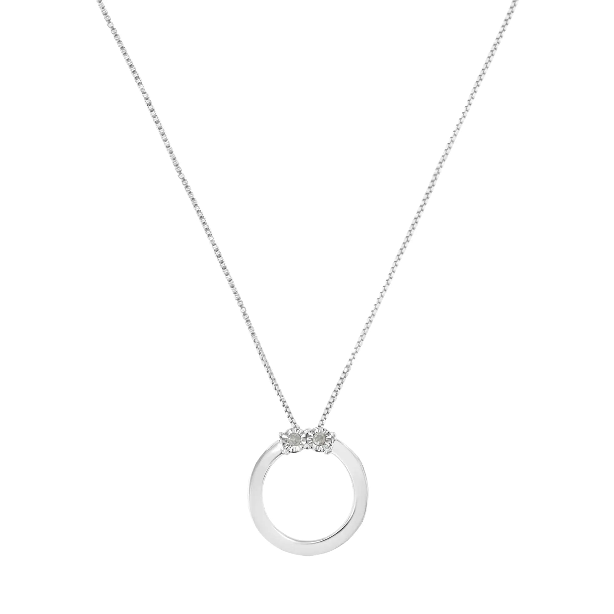 Diamond Miracle-Set Stone Open Circle 18" Box Chain Pendant Necklace