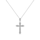 925 Sterling Silver Set Round-Cut Diamond Cross 18" Pendant Necklace