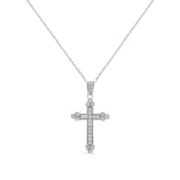 925 Sterling Silver Set Round-Cut Diamond Cross 18" Pendant Necklace