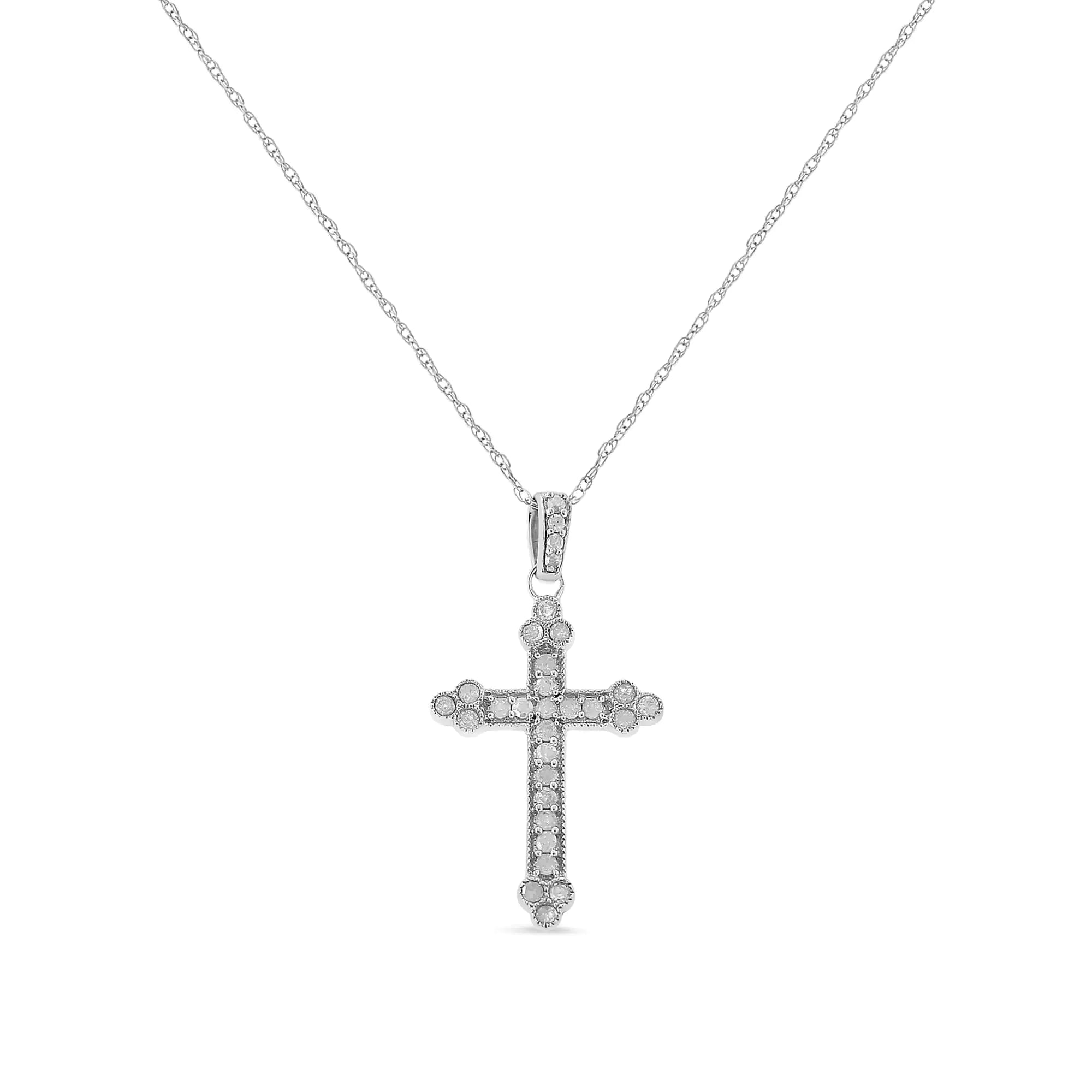 925 Sterling Silver Set Round-Cut Diamond Cross 18" Pendant Necklace