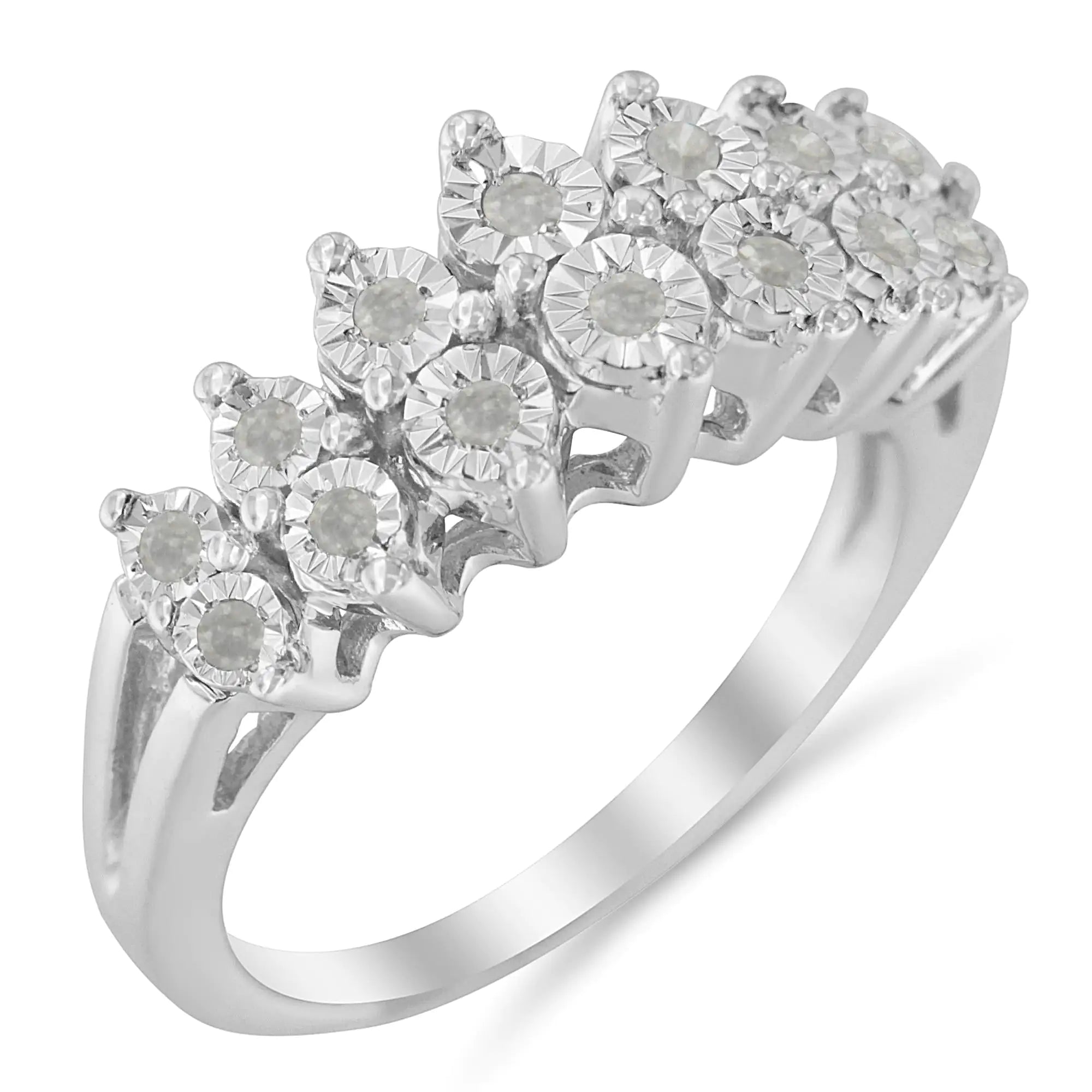 Miracle-Set Diamond Two Row Split Shank Modern Band Ring 