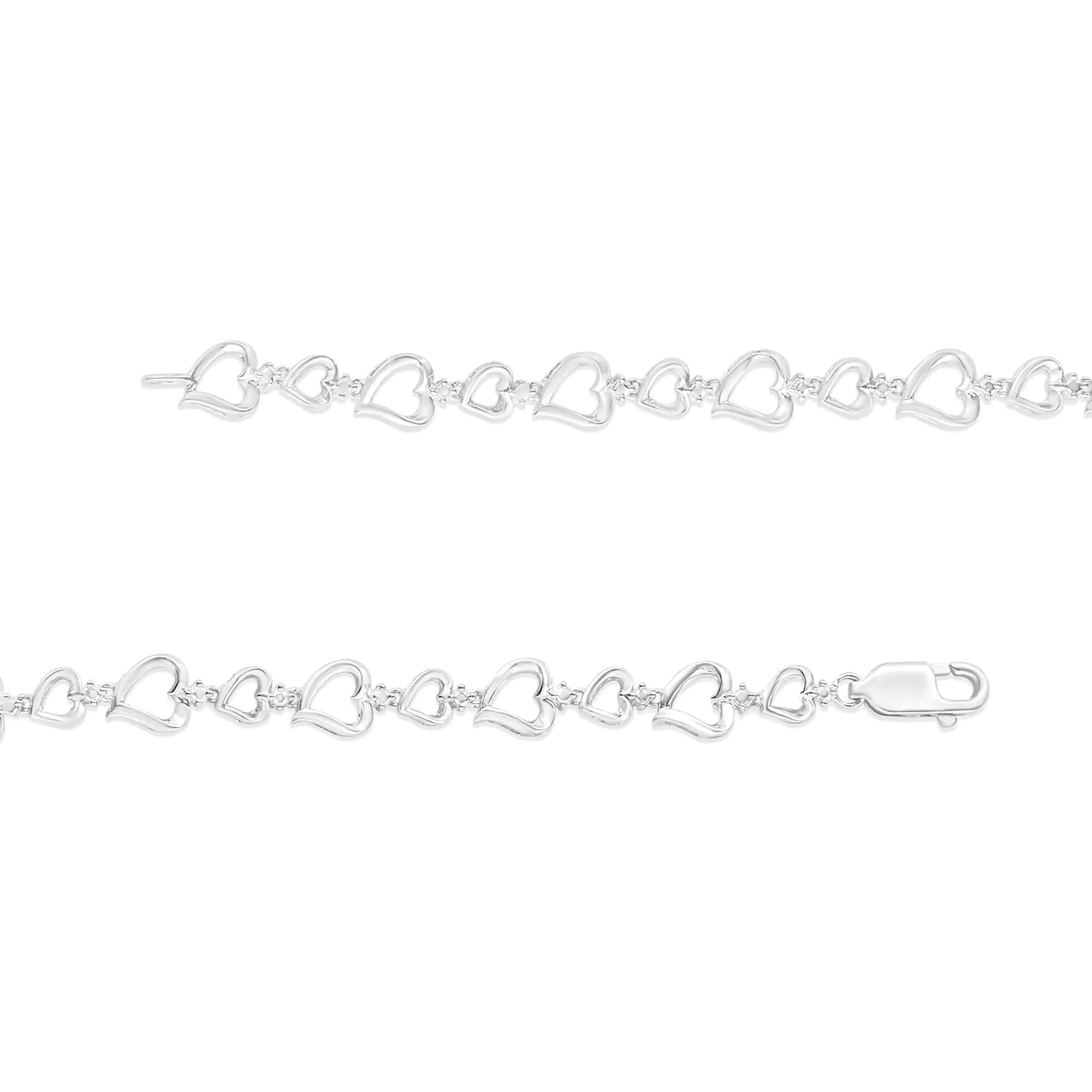 Prong Set Diamond Accent Alternating Heart Link Bracelet