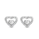 925 Sterling Silver 1/6 Cttw Diamond Open Double Heart Stud Earrings