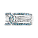 925 Sterling Silver 1/2 Cttw White and Blue Color Treated Diamond Band Ring (H-I Color, I1-I2 Clarity)