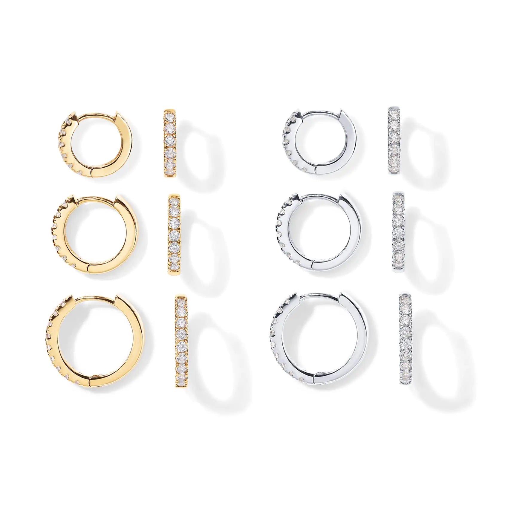 3 Pairs Small Gold Hoop Earrings Set 8mm 10mm 12mm White & Yellow Sets