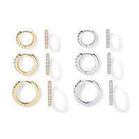 3 Pairs Small Gold Hoop Earrings Set 8mm 10mm 12mm White & Yellow Sets