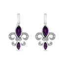 925 Sterling Silver Marquise Cut Amethyst and Diamond Accent Fleur De Lis Dangle Stud Earrings (H-I Color, SI1-SI2 Clarity)