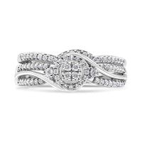 925 Sterling Silver 1/3 Cttw Composite Diamond Frame Bypass Bridal Set Ring and Band (I-J Color, I2-I3 Clarity)