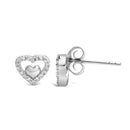 925 Sterling Silver 1/6 Cttw Diamond Open Double Heart Stud Earrings