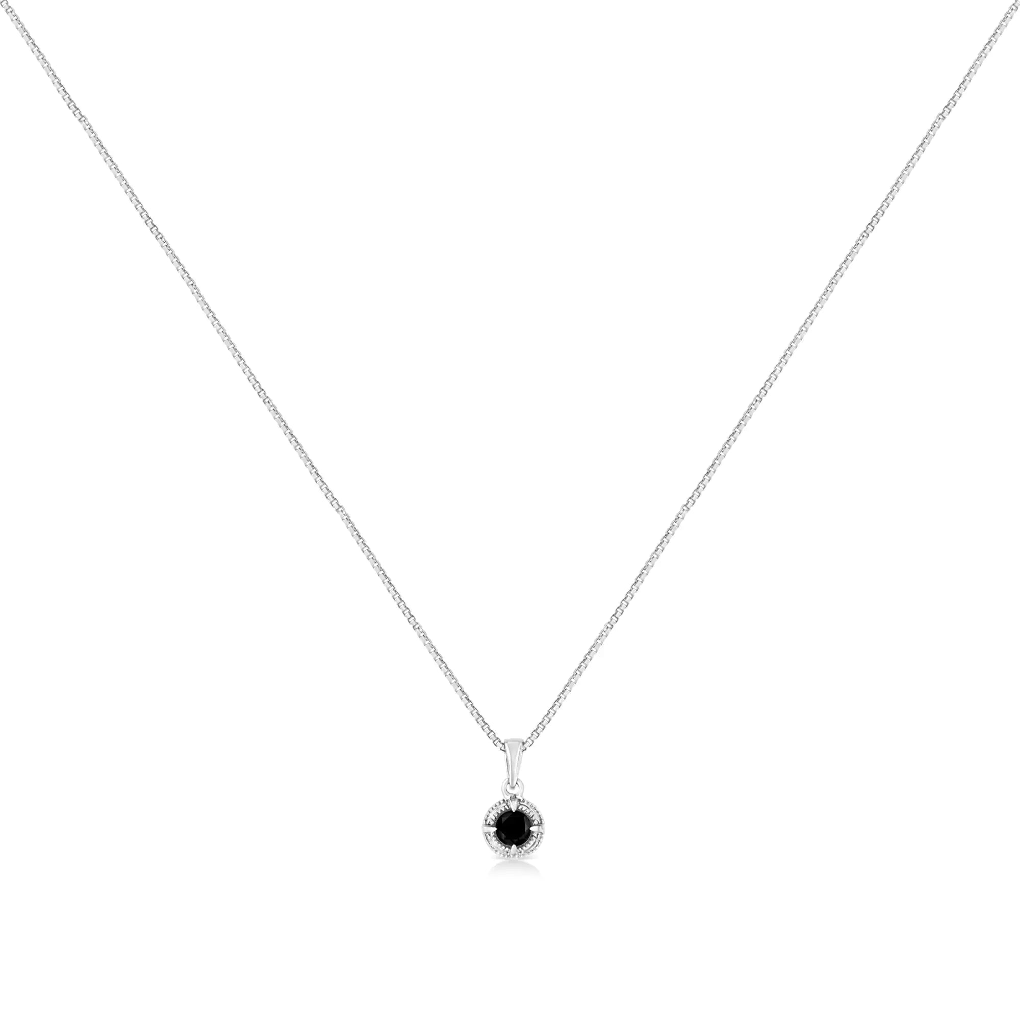 Treated Color Diamond Solitaire 18" Milgrain Pendant Necklace