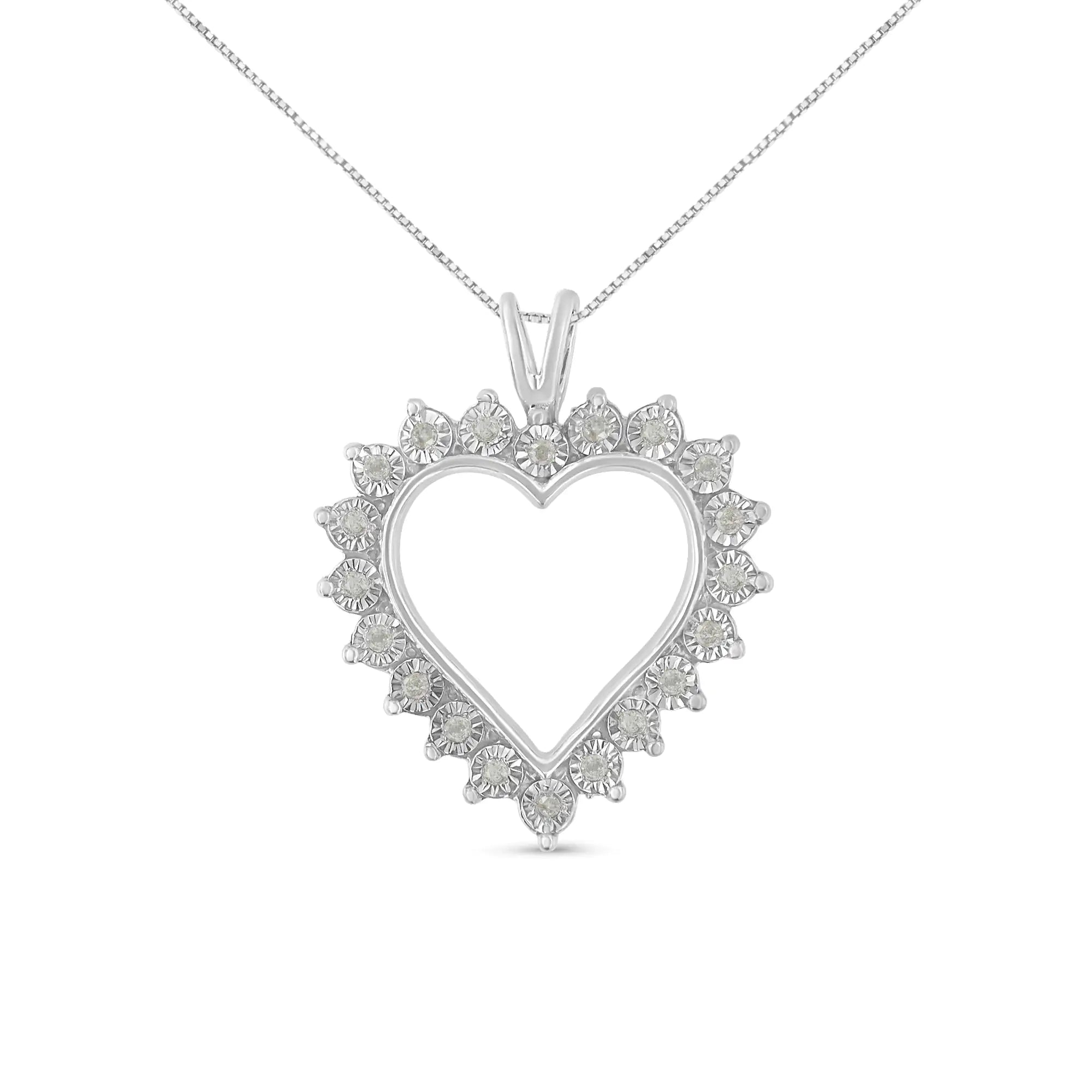 1/10 cttw 3-Prong Diamond Open Heart Pendant Necklace - 18”