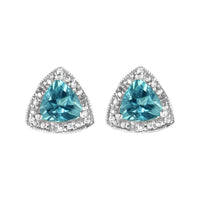 925 Sterling Silver 6x6 mm Trillion Cut Blue Topaz Gemstone and Diamond Accent Stud Earring (I-J Color, I1-I2 Clarity)