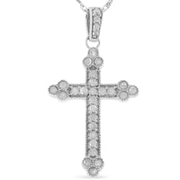 925 Sterling Silver Set Round-Cut Diamond Cross 18" Pendant Necklace