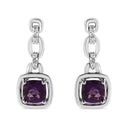 925 Sterling Silver 6x6MM Cushion Shaped Natural Purple Amethyst and Diamond Accent Drop and Dangle Earrings (I-J Color, I1-I2 Clarity)