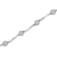 Miracle-Set Diamond 7 Stone Floral Cluster Link Bracelet  