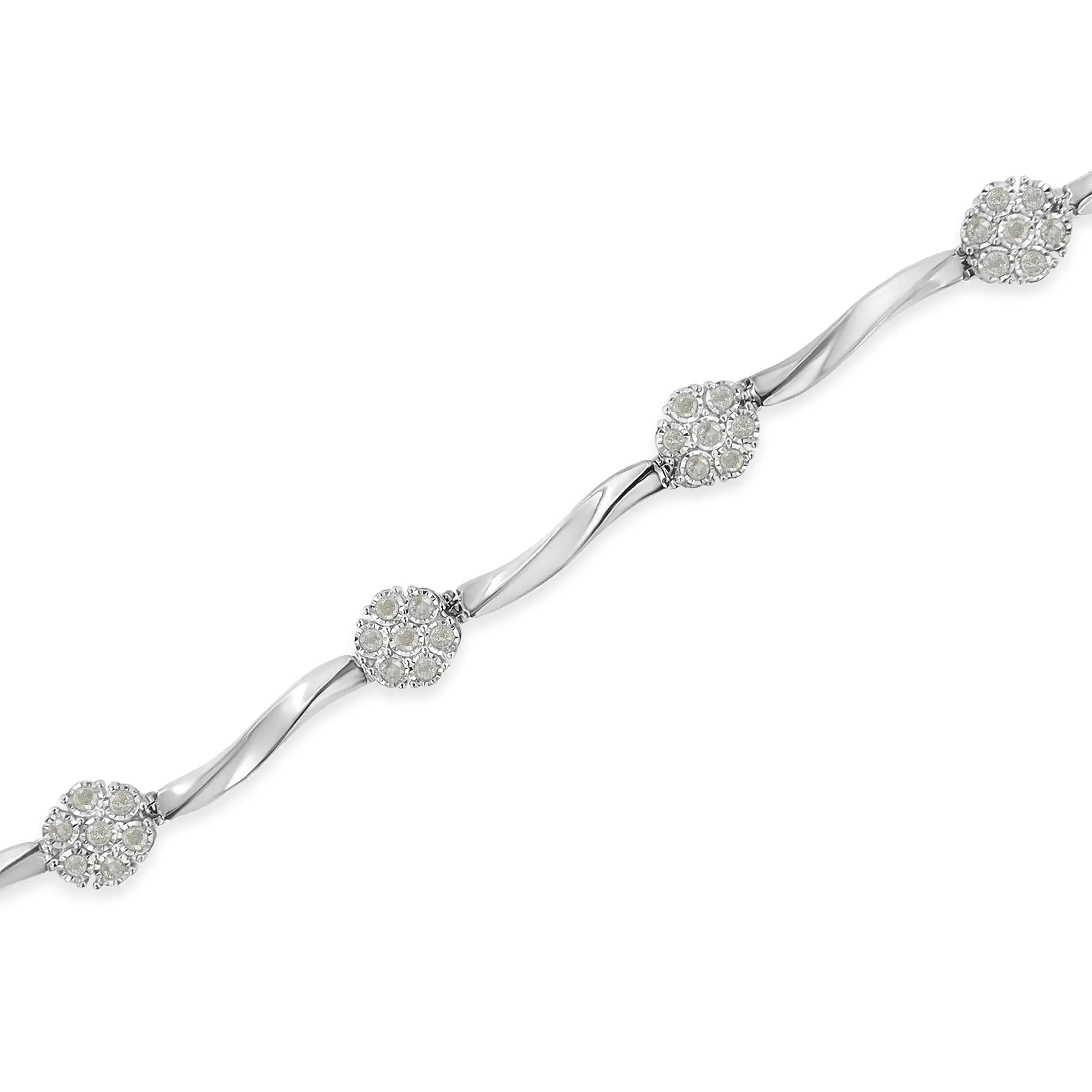 Diamond 7 Stone Floral Cluster Link Bracelet