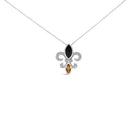 925 Sterling Silver Marquise Onyx and Citrine and Diamond Accent Fleur De Lis Pendant Necklace (H-I Color, SI1-SI2 Clarity) - 18"