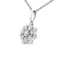 .925 Sterling Silver 1/4 cttw Diamond Floral Cluster Pendant Necklace 