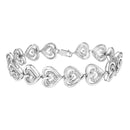 925 Sterling Silver 1/4 Cttw Round-Cut Diamond Double Heart Link Bracelet (I-J Color, I2-I3 Clarity) - 7.25" Inches