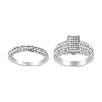 925 Sterling Silver 3/4 Cttw Prong Set Round Diamond Composite Engagement Ring and Band Set (I-J Color, I3 Clarity)