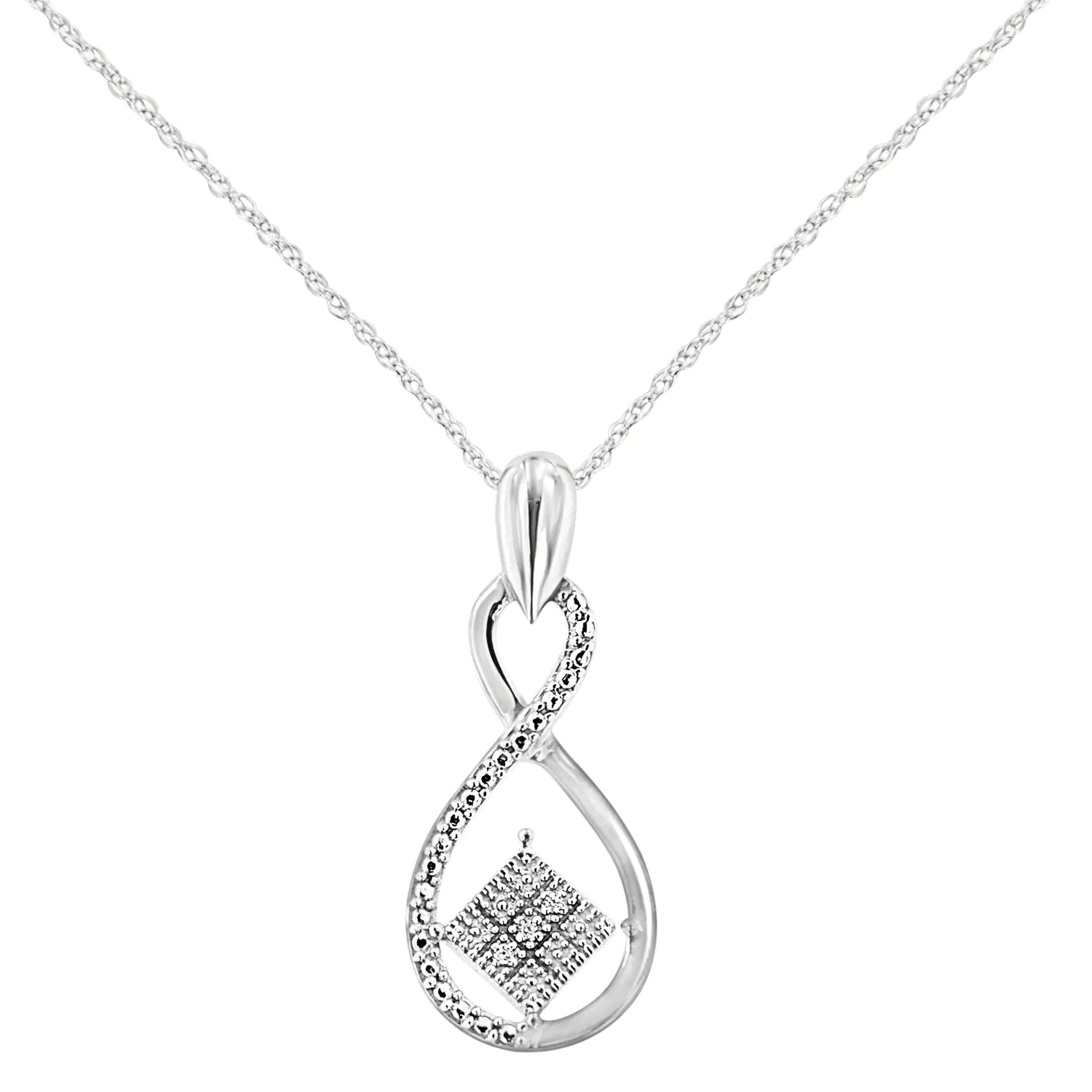 1/25cttw Round Cut Diamond Infinity and Square Accent Pendant Necklace