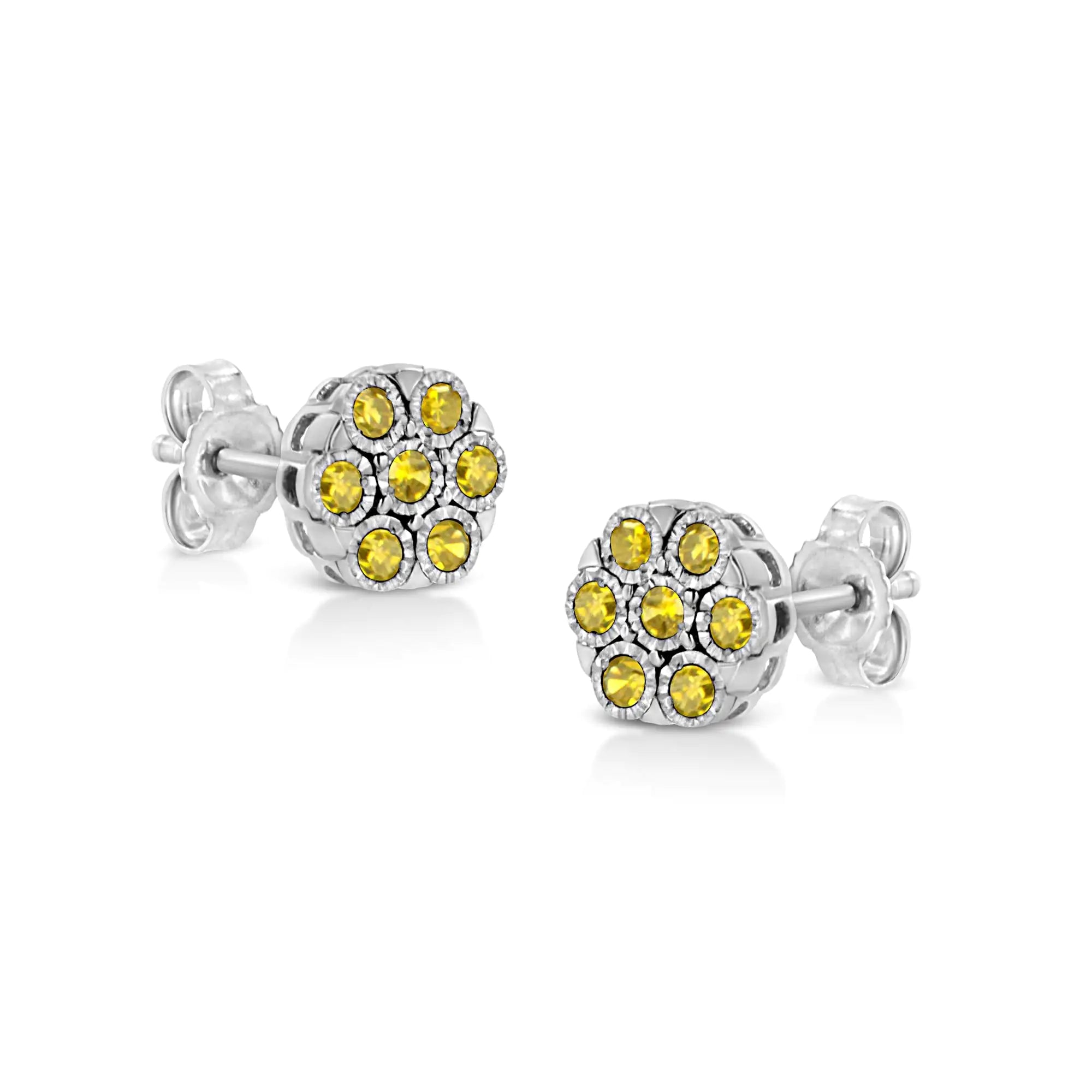 925 Sterling Silver 1/4 Cttw Color Diamond Cluster Flower Earrings